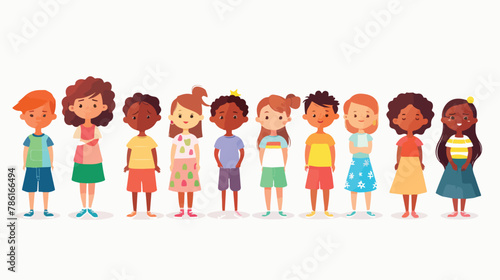 Happy multiethnic preschool girls standing in line