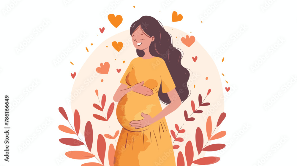 Happy pregnant woman cartoon character. Smiling 