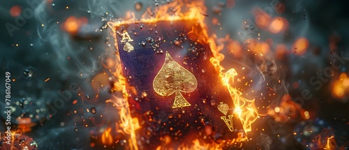 Blazing Ace: A Fiery Card Spectacle. Concept Magic Tricks, Cardistry, Playing Cards, Fire Performance, Entertainment photo