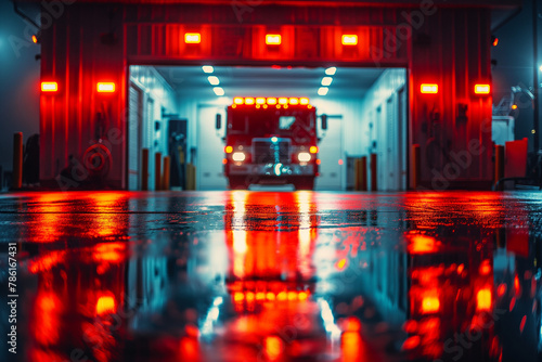 Blurred fire station background photo