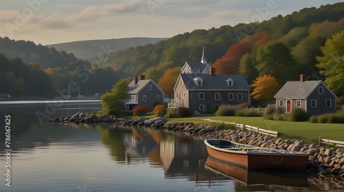 Peaceful New England Village Landscape in a Cozy Cove.generative.ai  photo