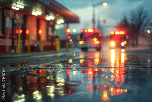 Blurred fire station background photo