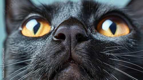 Hyperrealistic details photo of part of a cats muzzle close up, eyes, nose and whiskers, pet concept, banner photo
