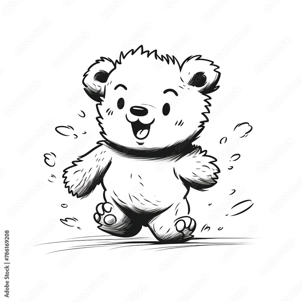 dynamic running teddy bear, Black and white, line drawing, white background сreated with Generative Ai dynamic running teddy bear, Black and white, line drawing, white background сreated with Generative Ai