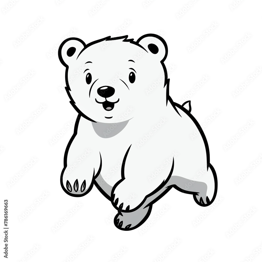 Obraz premium dynamic running teddy bear, Black and white, line drawing, white background сreated with Generative Ai