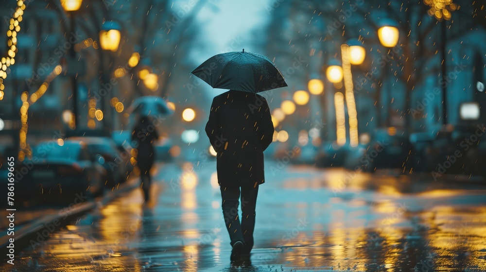 man walking in rain 