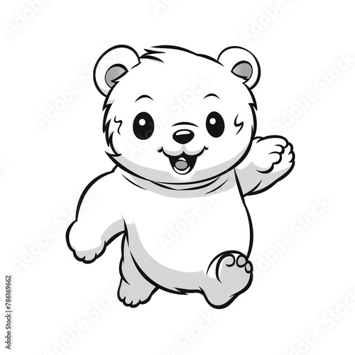 dynamic running teddy bear  Black and white  line drawing  white background   reated with Generative Ai