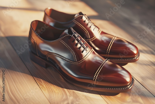 Elegant Display of Sophisticated, High Quality, Brown Leather Oxford Shoes