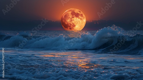 Full Moon Rising Over Body of Water