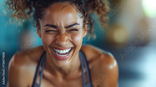 Radiant Woman Exudes Happiness and Empowerment During Energetic Workout Session Challenging Stereotypes of Fitness and Body Image