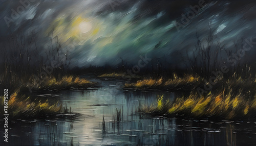 A scary swamp landscapes. Abstract art.