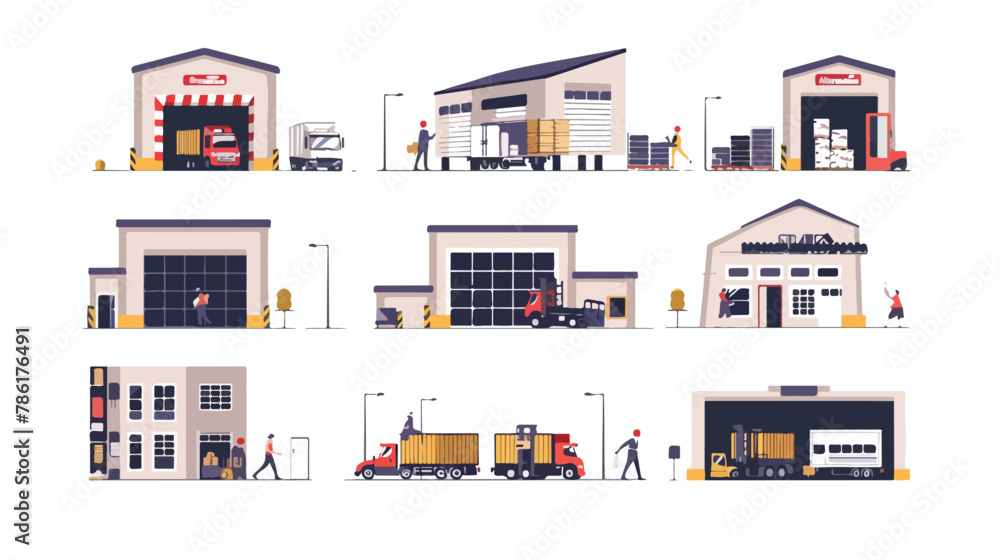 Logistics illustrations collection. Warehouse center