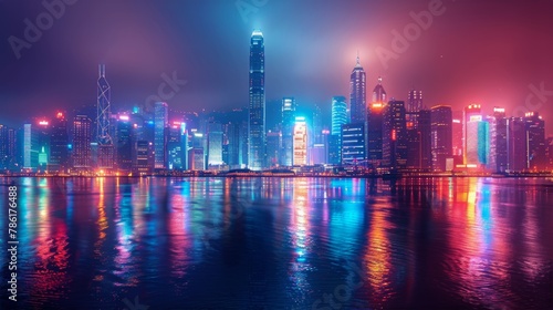 Vibrant Cityscape With Illuminated Skyscrapers at Night