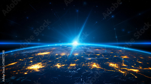 Digital world globe centered on America, concept of global network and connectivity on Earth, ultra high speed data transfer and cyber technology,