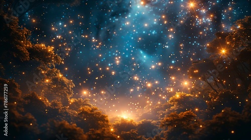 Create a celestial canopy of shimmering stars, their radiant glow illuminating the night sky with a celestial brilliance, evoking a sense of wonder and enchantment. photo
