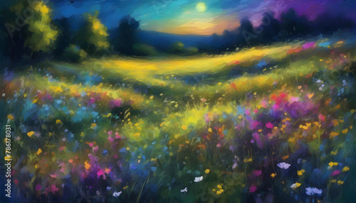 A tranquil wildflower meadow landscape. Abstract art.