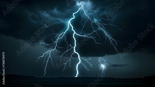 Electrifying Storm Powerful Lightning Strikes Against Dramatic Clouded Sky