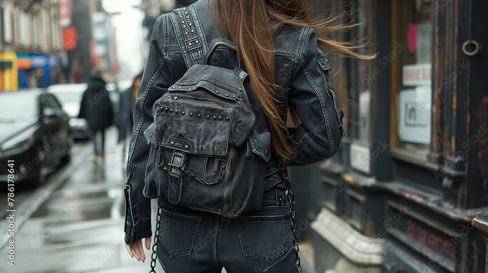  a woman wearing black jean pants punk street fashion , Generative Ai