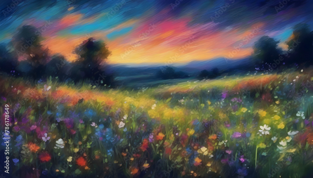 A tranquil wildflower meadow landscape. Abstract art.