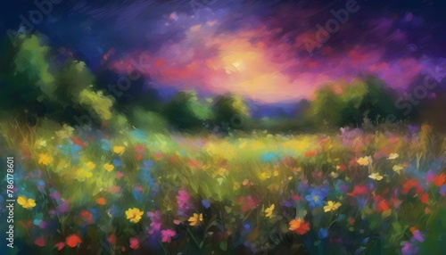 A tranquil wildflower meadow landscape. Abstract art. photo