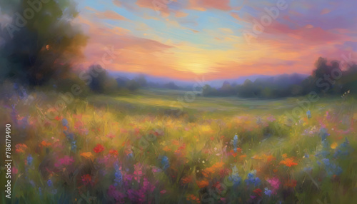 A tranquil wildflower meadow landscape. Abstract art.