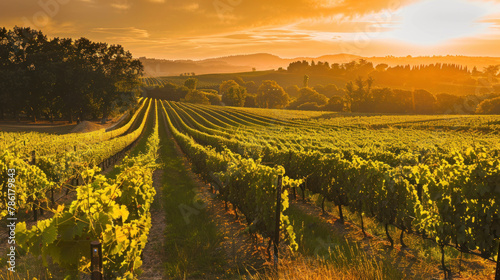 Sunrise Over the Grapes in Bordeaux Vineyard photo