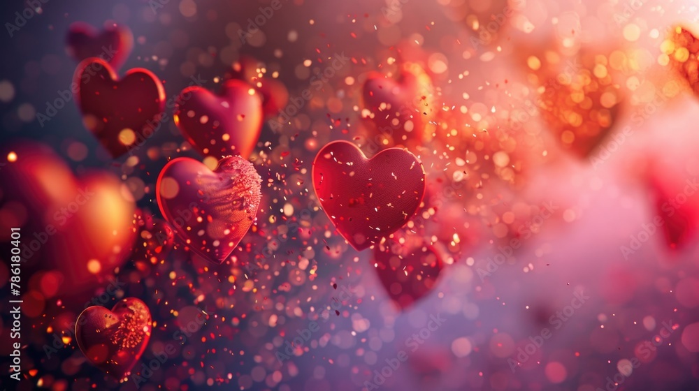 Radiant Floating Hearts with Sparkles in Magical Ambience Radiant Floating Hearts with Sparkles in Magical Ambience