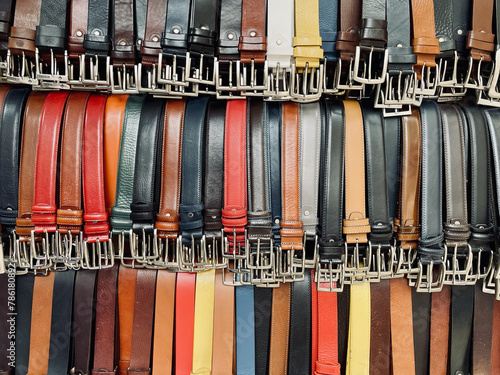 leather work overall view of belts of various models © Vincenzo Rampolla