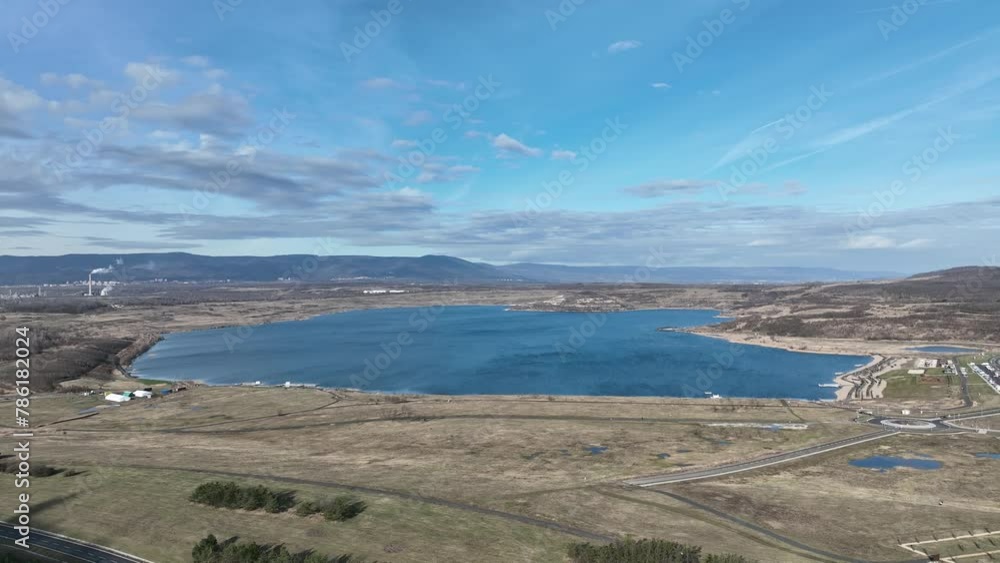 Lignite coal lake Most brown anthropogenic pond water created result reclamation former territory drone aerial Stary Most district city Ustecky Region, mine recreational tourist travel Europe Lignite coal lake Most brown anthropogenic pond water created result reclamation former territory drone aerial Stary Most district city Ustecky Region, mine recreational tourist travel Europe