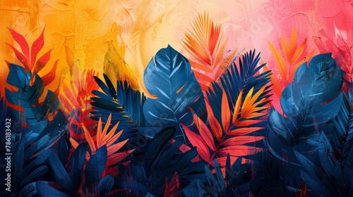 Tropical abstract leaves background. Colorful tropical leaves on textured modern background. © nataliia_ptashka