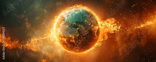 Melting Earth with Flames and Smoke Depicting the Severe Consequences of Climate Change