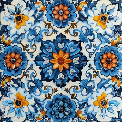 Old portuguese, italian, sicilian tile, flower tile