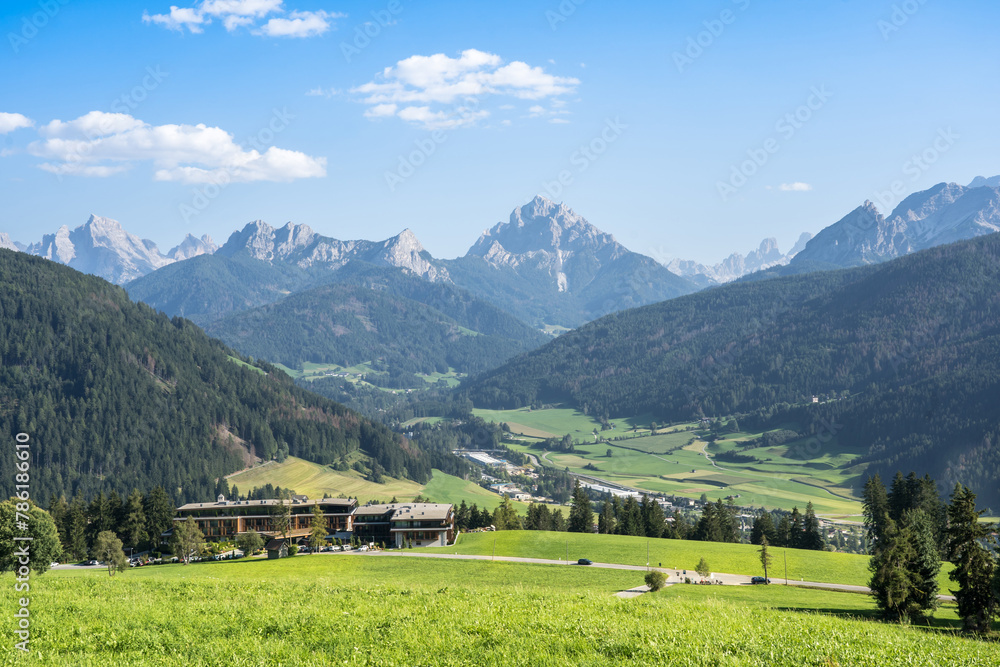 Panoramic view of idyllic Dolomites mountain, South Tyrol, Italy