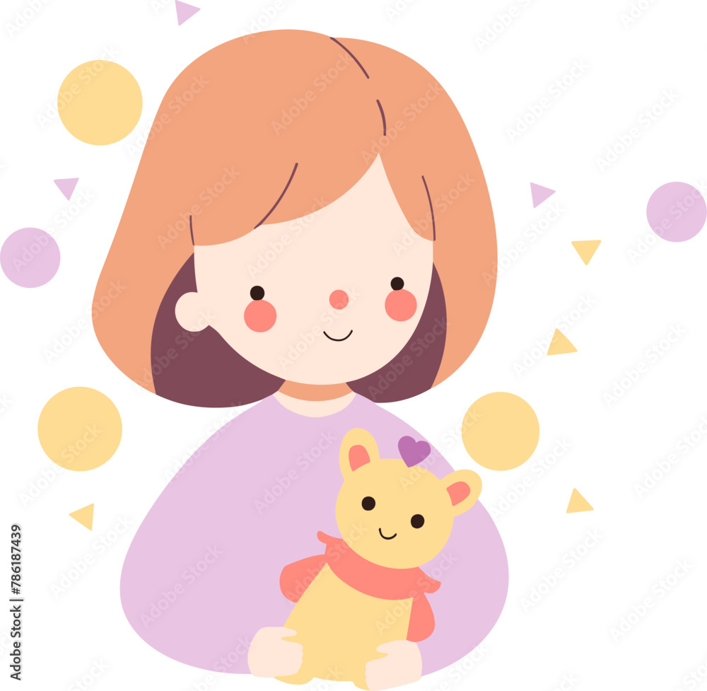 Vector illustration of a cute young girl hugging her teddy bear. Vector illustration of a cute young girl hugging her teddy bear.