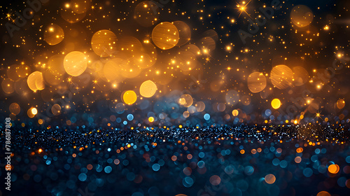 abstract background with blue and gold particles, celebration, holiday