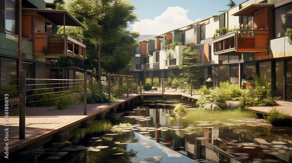 Obraz premium A photo of Co-housing Reflecting Tranquility