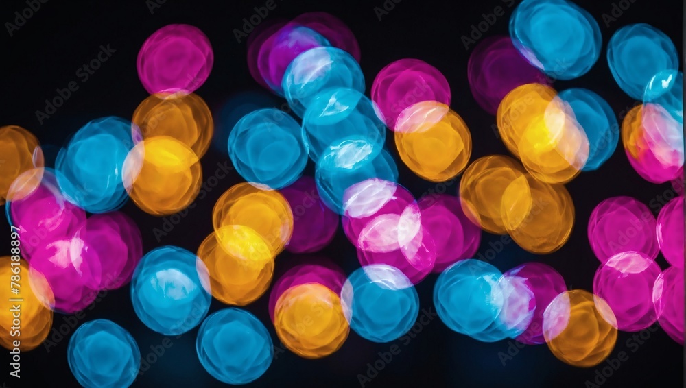 An abstract photograph of cyan, magenta, and yellow colorful LED lights.