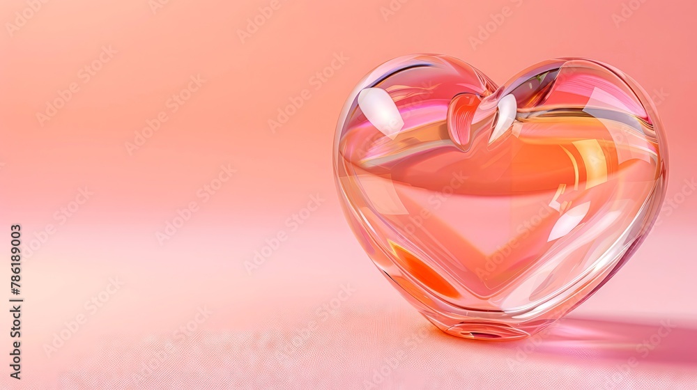 Transparent Heart Made from Glass Material on Peach Color Background Transparent Heart Made from Glass Material on Peach Color Background