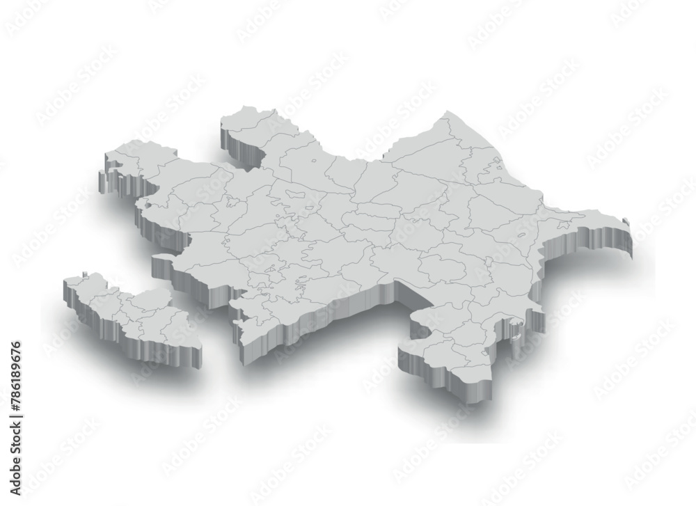 3d Azerbaijan white map with regions isolated