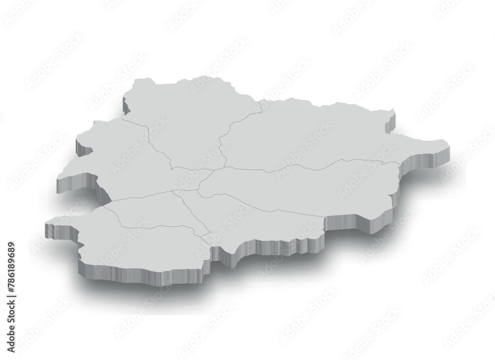 3d Andorra white map with regions isolated