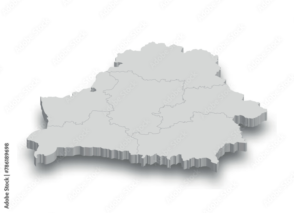 3d Belarus white map with regions isolated 3d Belarus white map with regions isolated