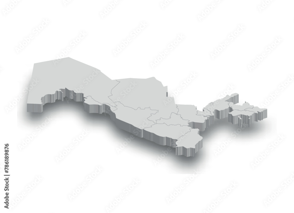 3d Uzbekistan white map with regions isolated
