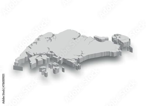 3d Singapore white map with regions isolated