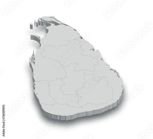 3d Sri Lanka white map with regions isolated