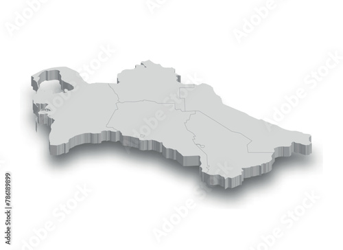 3d Turkmenistan white map with regions isolated