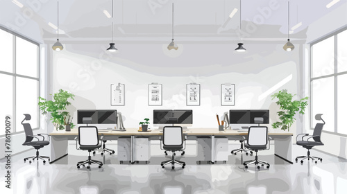 Modern minimalist open space office interior design white © Mari