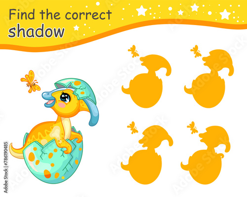 Find correct shadow of baby parasaurolophus dinosaur vector
