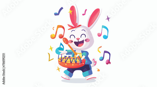 Musician rabbit animal playing music tambourine