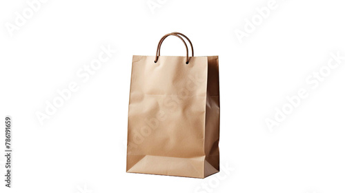 Recyclable craft paper bag for purchases, gifts and takeaway food mock up, isolated on transparent background. Generative AI