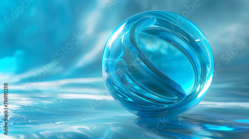 3D azure orb with light blue swirls, mesmerizing for tech and creative sites. © Tahir
